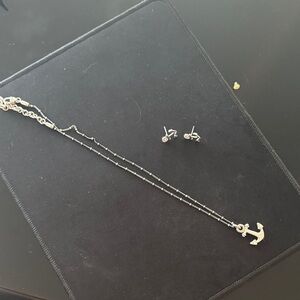Silpada Silver Anchor Necklace and Earring  Set 19 inch